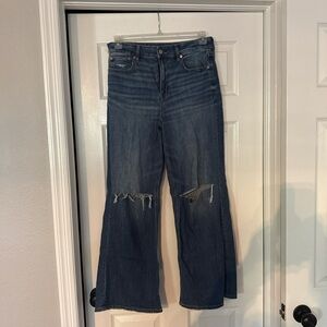 American Eagle Outfitters Medium Blue Distressed Wide Leg Jeans